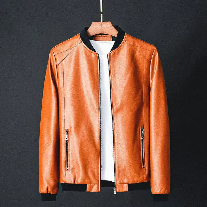 Men's stylish Tarek faux leather jacket with precision stitching & tailored fit. Ideal lightweight outerwear for urban fashion.