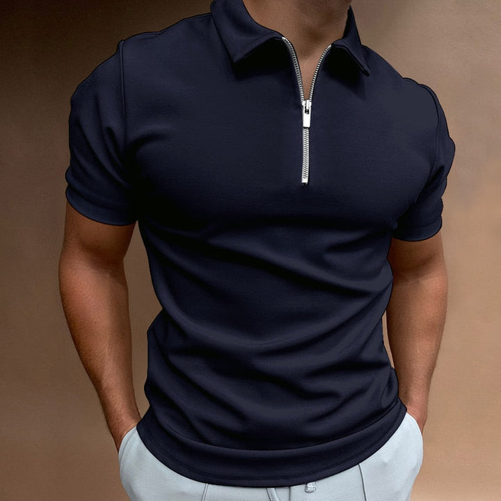 Comfortable men's short-sleeve zip polo, ideal for summer casual wear.
