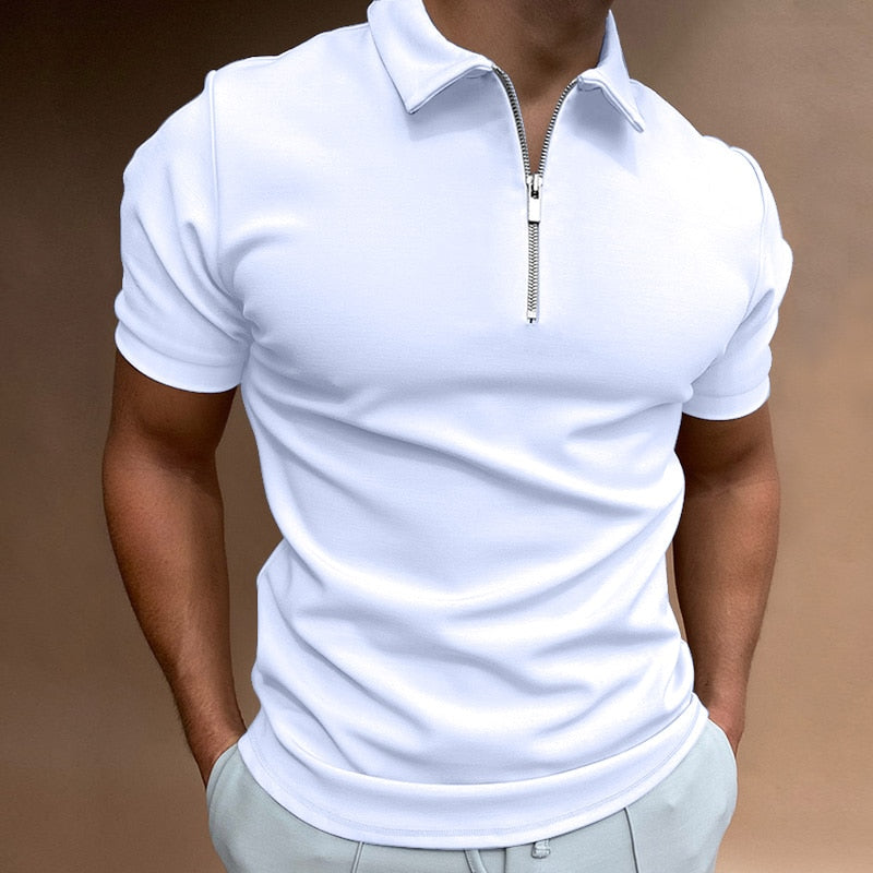Versatile men's zip-up polo for smart casual fashion or comfortable everyday wear.