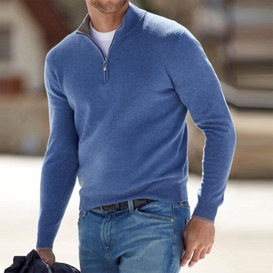 Stylish men's casual zip-up sweater. Comfortable long sleeve design, great for everyday layering and outerwear.