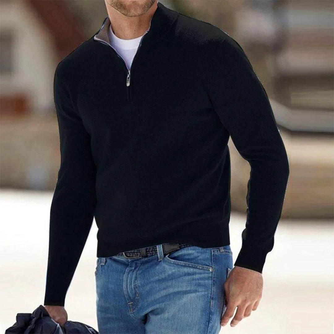 Casual men's zip-up sweater, highly versatile. Comfortable long sleeve for stylish layering & everyday outerwear.