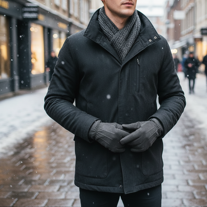 Men's Suede Leather Gloves in a rich brown color with soft wool lining, perfect for cold weather
