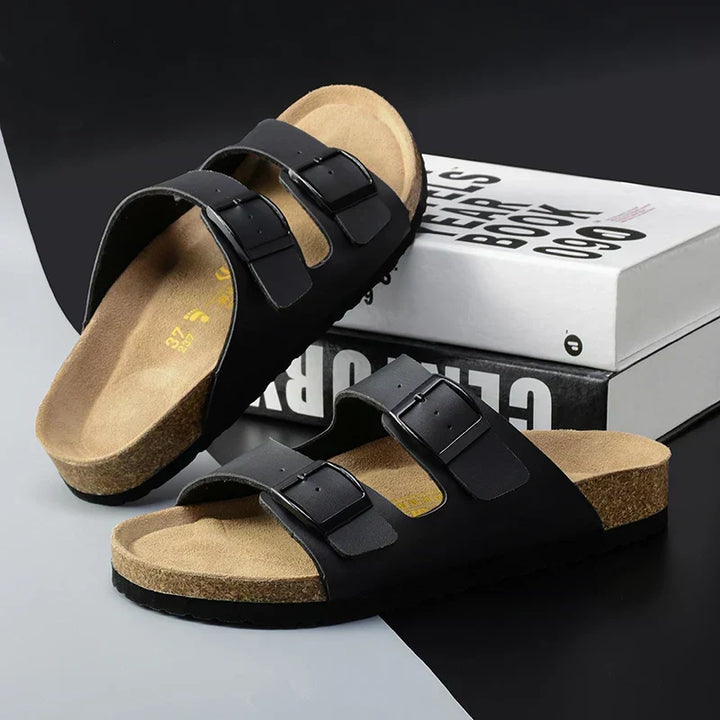 Airy men's leather sandals, Matteo model, with adjustable straps, perfect for warm weather & outdoor activities.