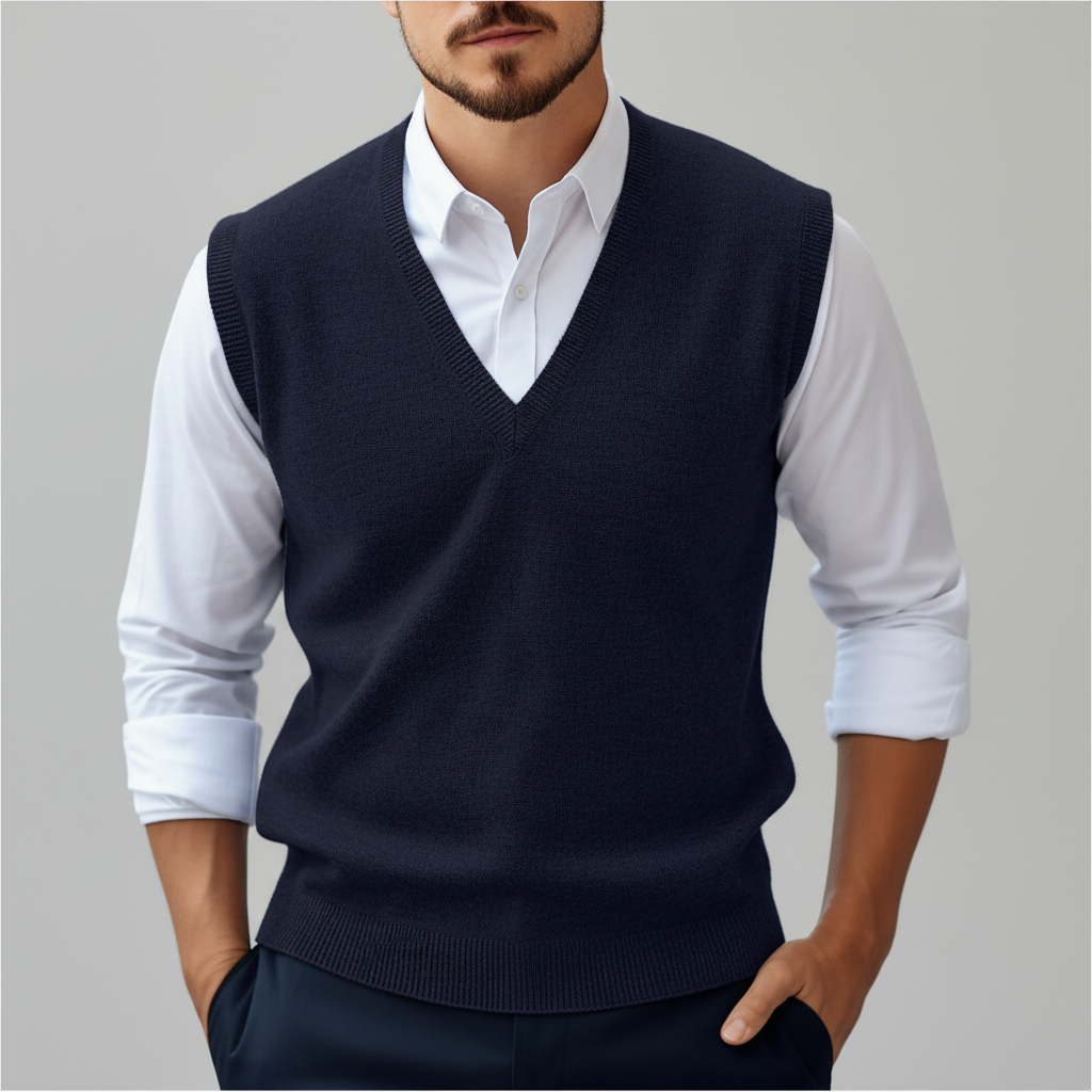 Men's breathable cotton V-neck gilet in a light grey hue, perfect casual layering vest for men.