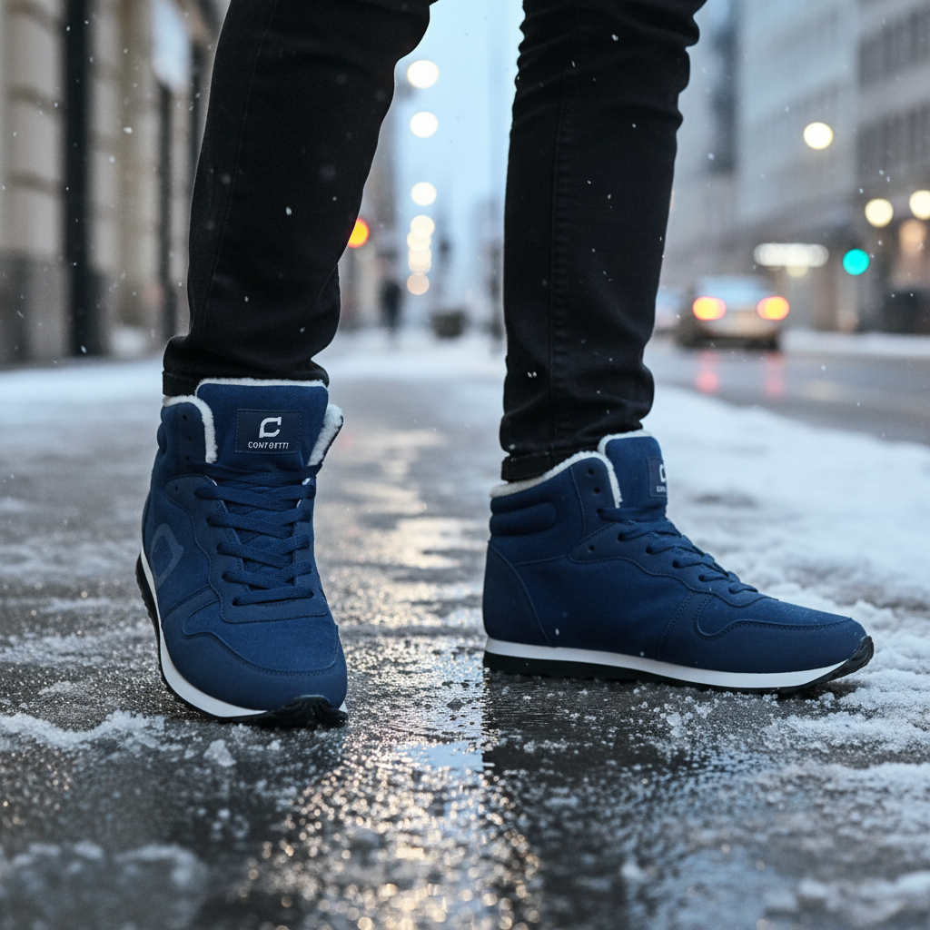 Men's tan water-resistant padded outdoor sport shoes, anti-slip sole, for winter comfort