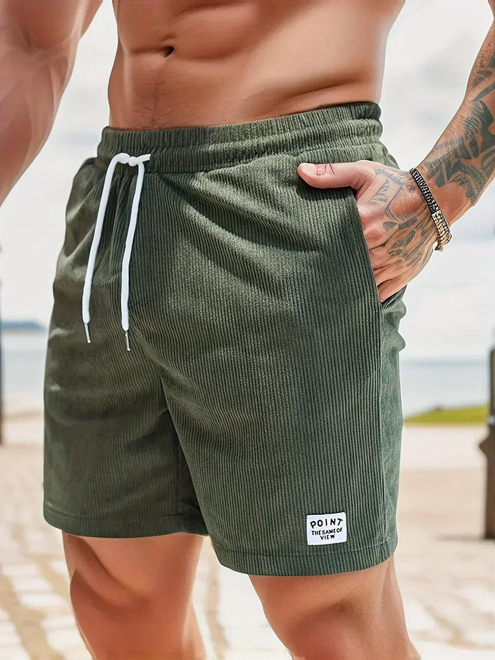 Men's Tarek striped summer shorts in blue and white, perfect for casual beach wear.