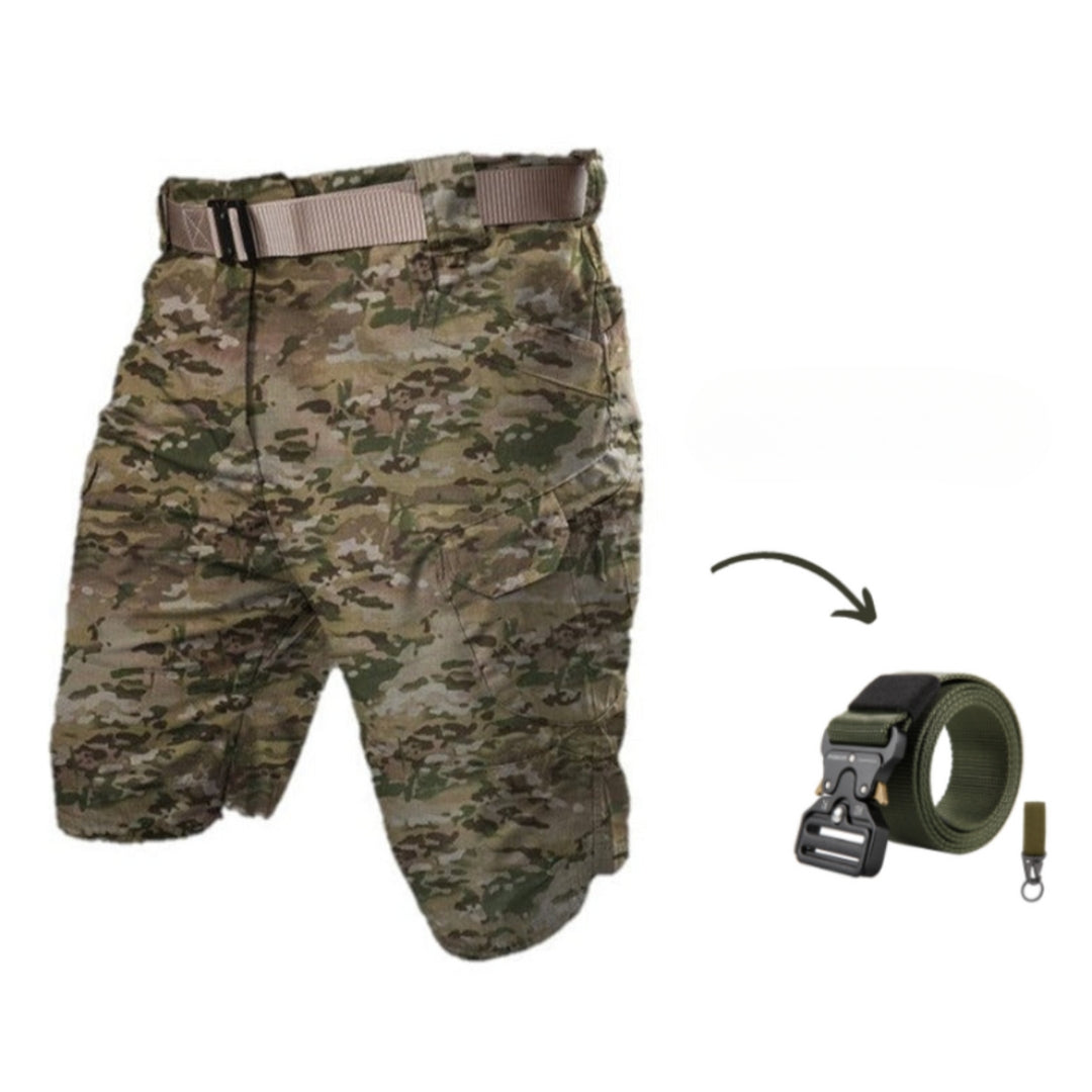 Versatile Taro men's cargo shorts with 7 functional pockets and a complimentary adjustable belt for outdoor and daily use.