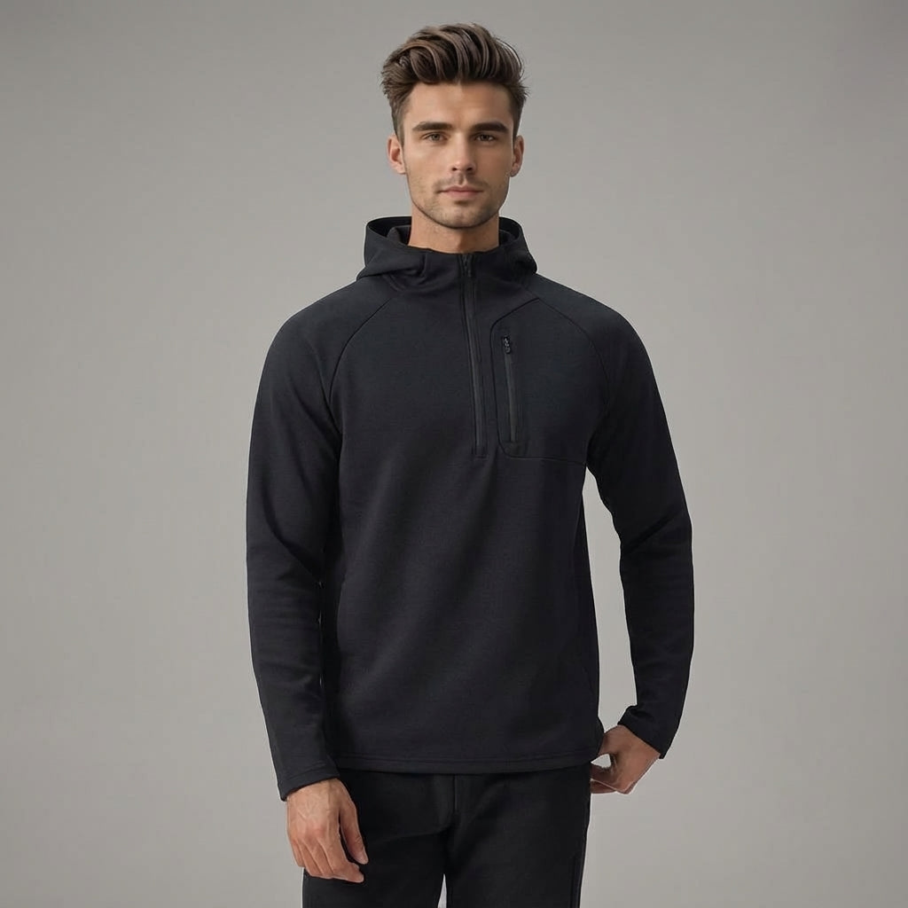 Brandon men's thermal hooded half-zip, lightweight activewear for sports and outdoor activities