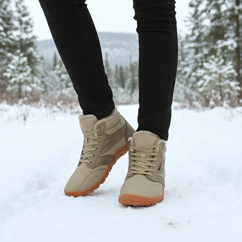 Men's thermal lined winter sneakers, black, side view, showing non-slip sole and water repellent upper.