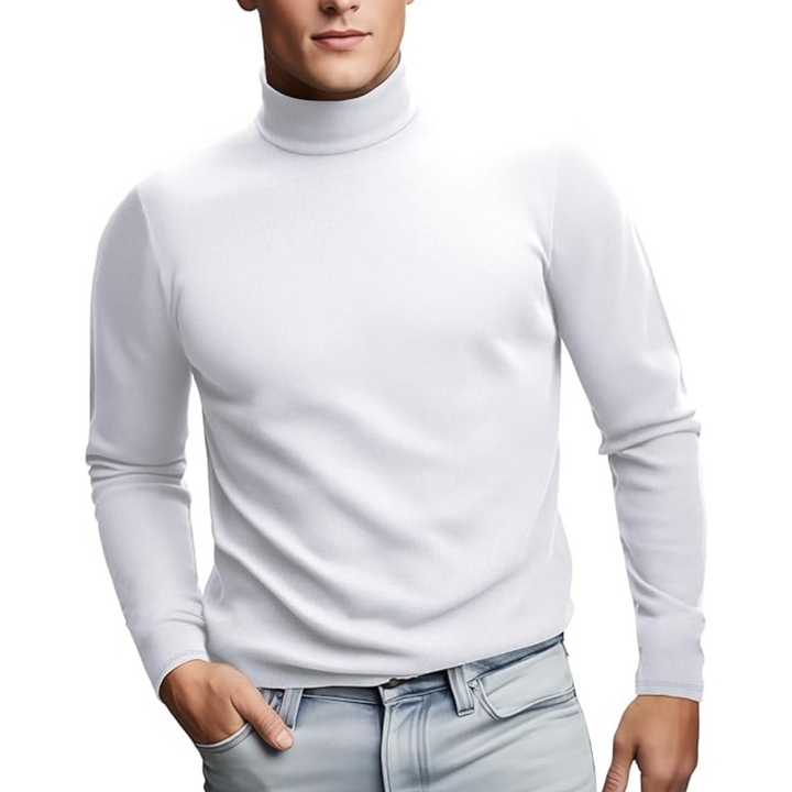 Front view of a men's soft thermal roll neck long sleeve baselayer, ideal winter wear