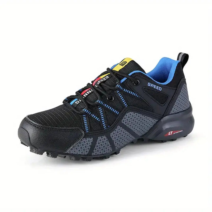 Men's outdoor footwear, TrailStep Pro hiking shoes, side view, light brown, breathable mesh details