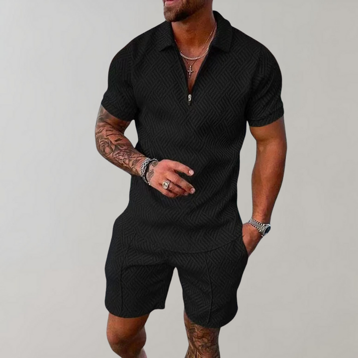 Men's trendy Timo 2-piece summer set with polo shirt & shorts. Perfect for casual wear & leisure.