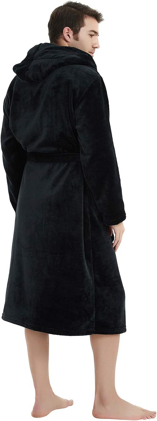Plush white men's hooded loungewear robe, soft and light.