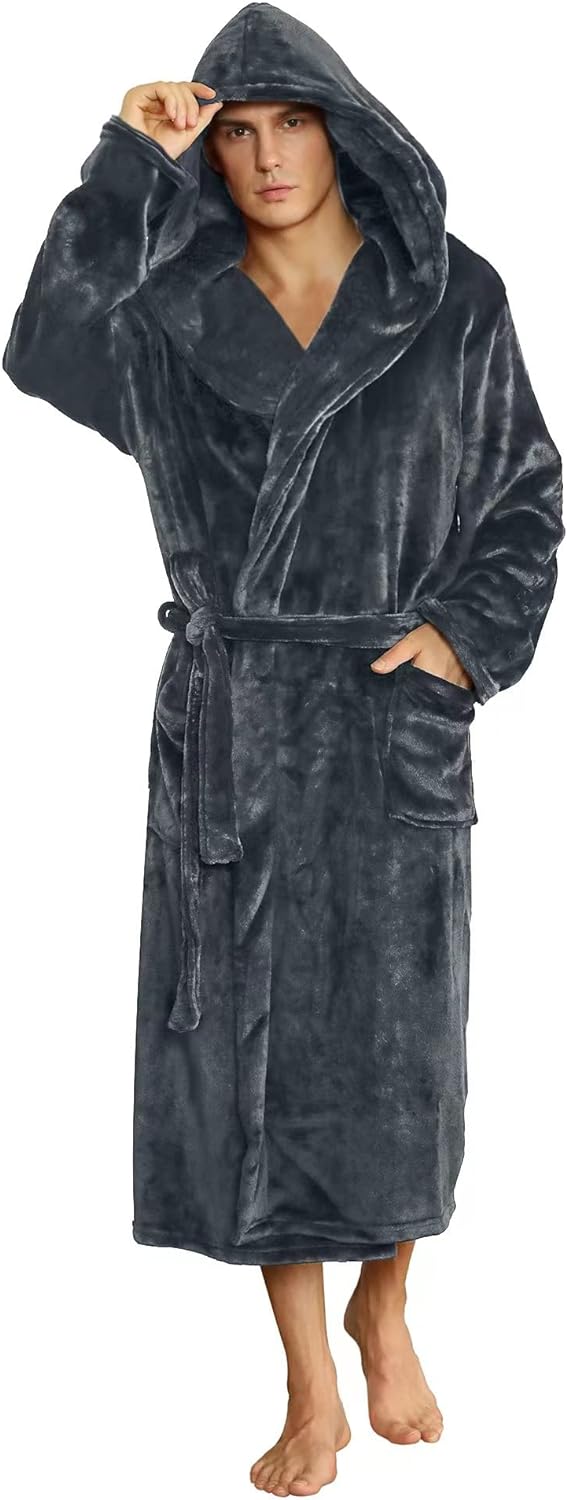 Soft royal blue men's fleece hooded loungewear, breathable and cozy.