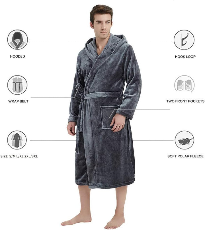 Plush white men's hooded loungewear, ideal for after-shower relaxation.