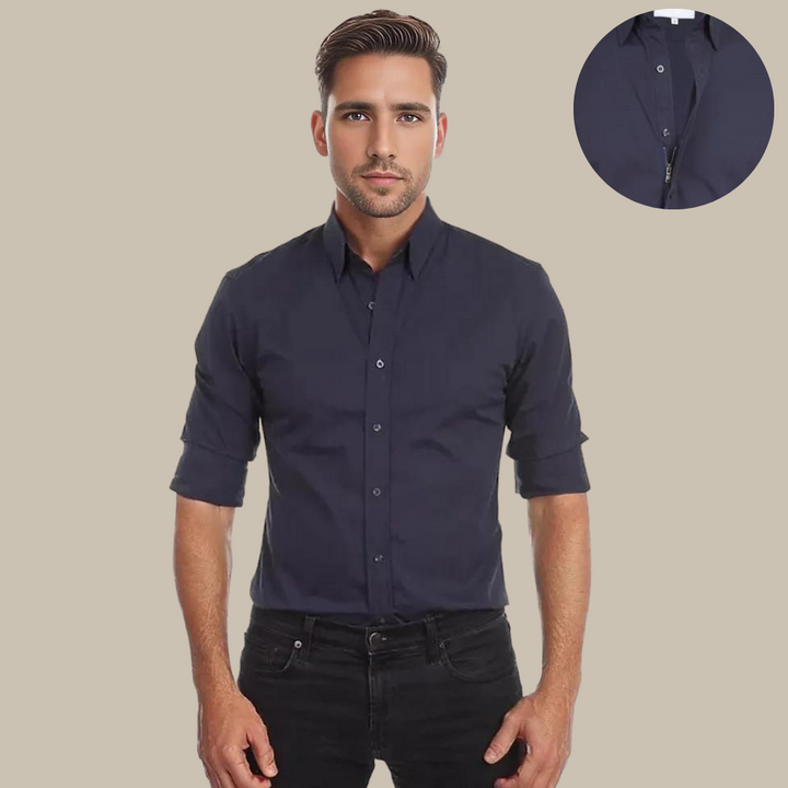 Men's UltraFlex Wrinkle-Free Zip Shirt, combining comfort & modern style for versatile wear.