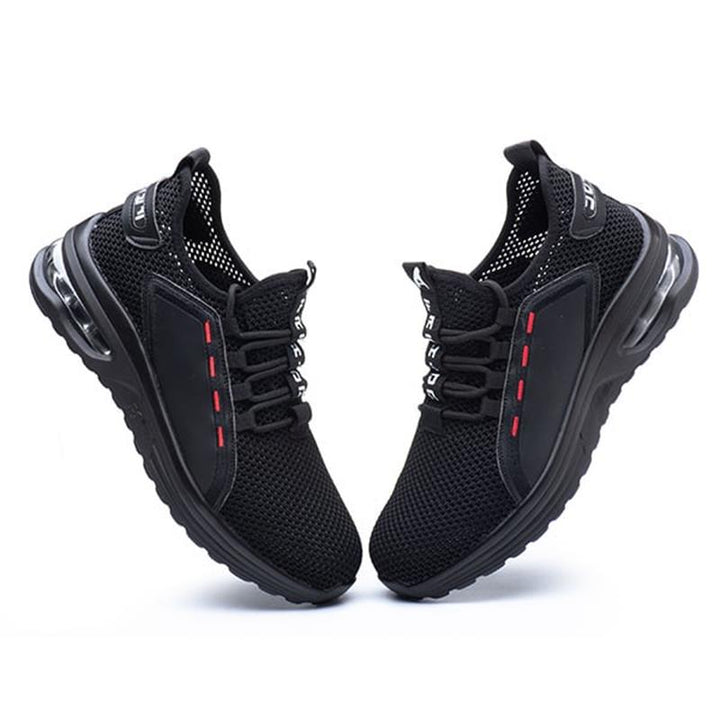 Durable sole of men's ultralight steel toe work shoe, providing anti-slip and protective grip.