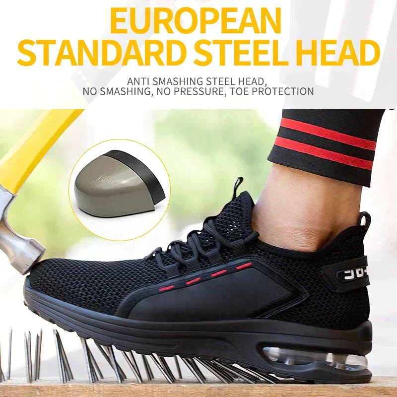 Comfortable men's ultralight steel toe work shoes. Durable, puncture-resistant protective footwear.