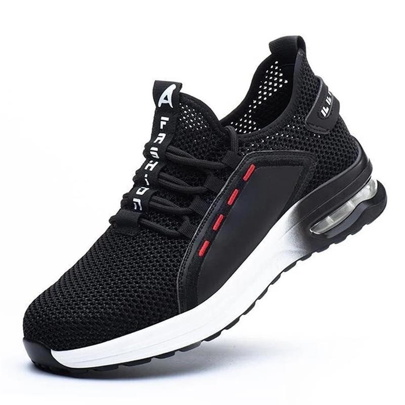 Close-up of men's steel toe safety shoe, highlighting the protective & ultralight design.