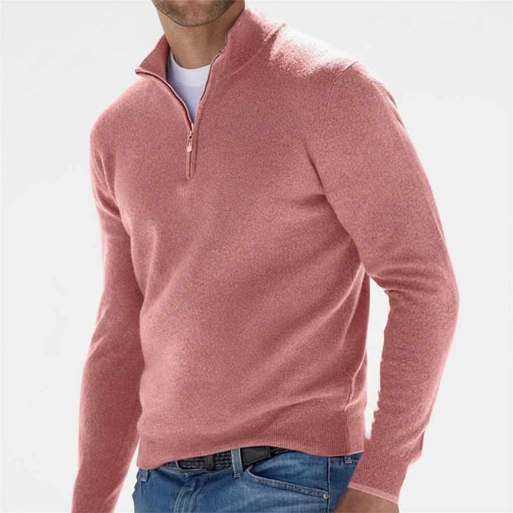 Long sleeve men's faux merino sweater with a flattering v-neck, suitable for smart casual looks.