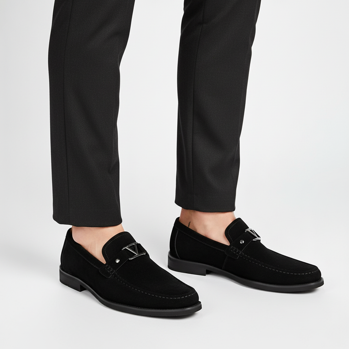 Full view of men's vegan suede slip-on loafers, non-slip for autumn winter comfort