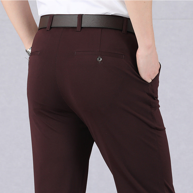 Casual khaki stretch performance trousers for men, providing ultimate comfort & flexibility for daily activities.