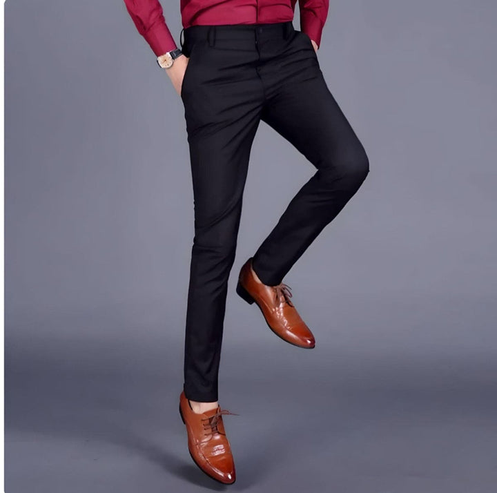 Black men's stretch performance trousers, offering a dynamic fit & comfort for any occasion. Office to casual.