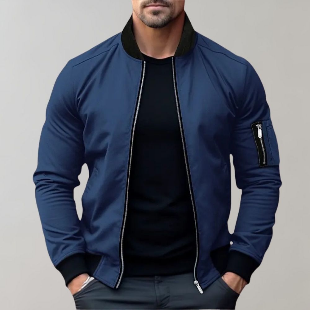 Men's Versatile Bomber Jacket in dark color, perfect for everyday casual wear & street style.