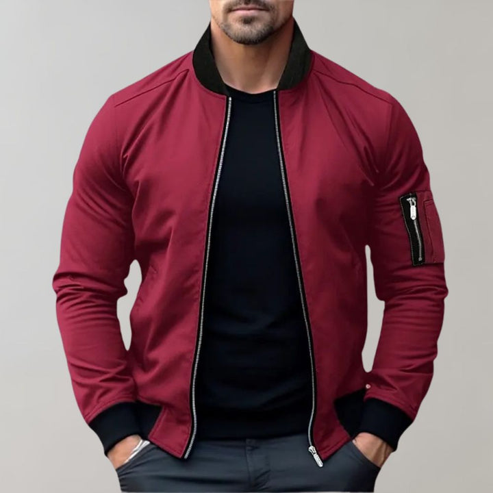 Men's fashion bomber jacket, ideal for casual street style, layering in spring, autumn, & winter.