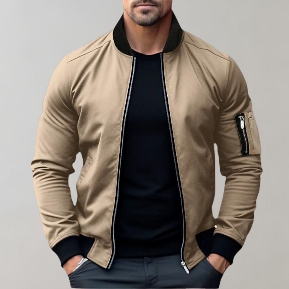 Classic men's outerwear, the Chase bomber jacket for street style and layering in cool weather.