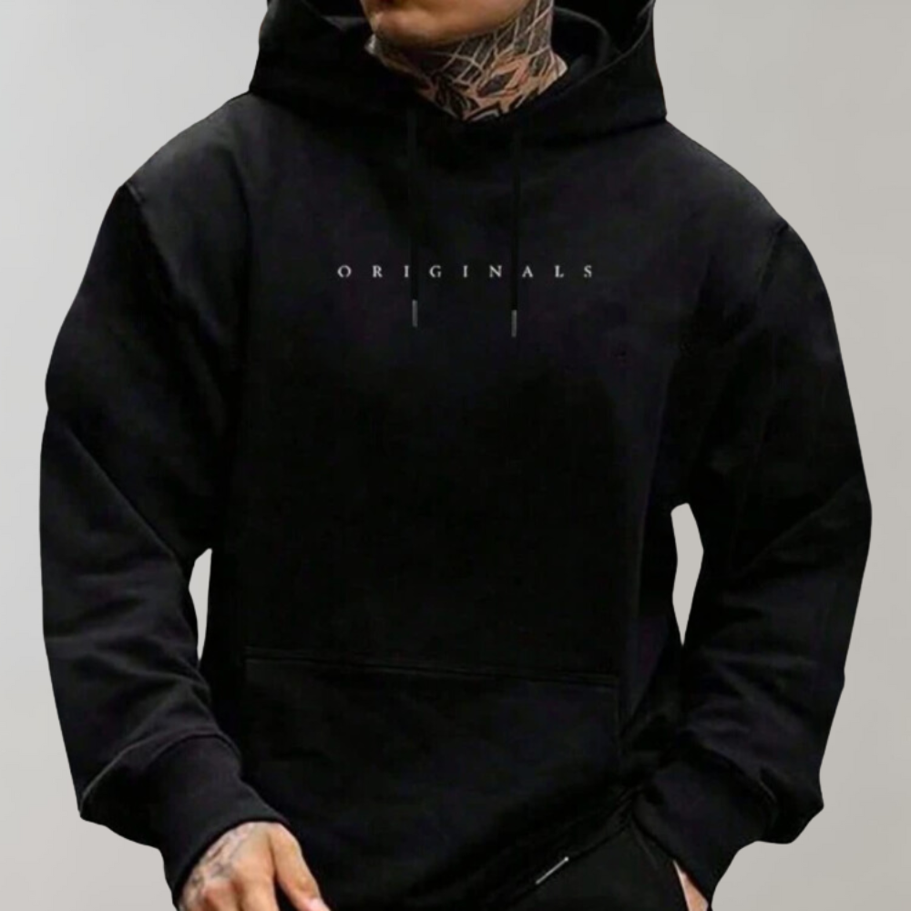 Stylish men's long sleeve pullover hoodie, ideal for activewear or casual fashion, offering comfort & versatile wear.