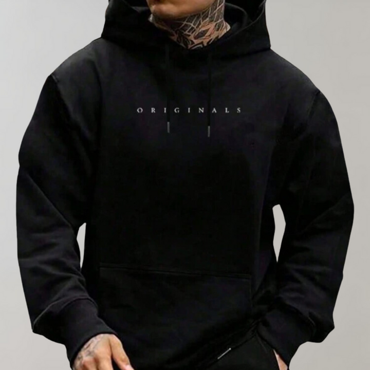 Stylish men's long sleeve pullover hoodie, ideal for activewear or casual fashion, offering comfort & versatile wear.