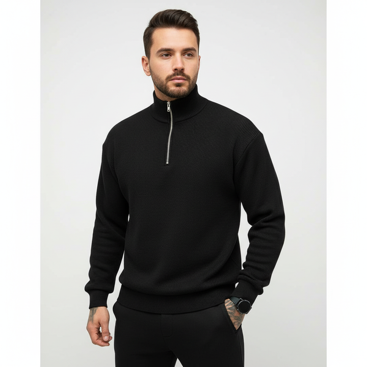 Men's half-zip versatile sweater in a premium cotton blend, long sleeve winter essential