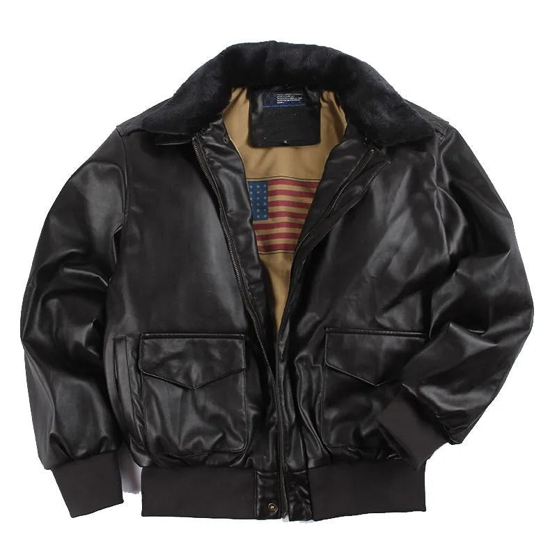 Classic men's brown biker jacket for winter. Vintage leather outerwear, ideal for cold weather and rugged fashion.