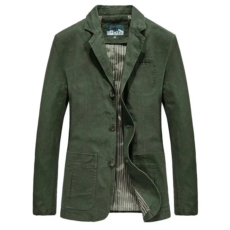 Black men's military style summer jacket with pockets, perfect lightweight outerwear for casual urban fashion.