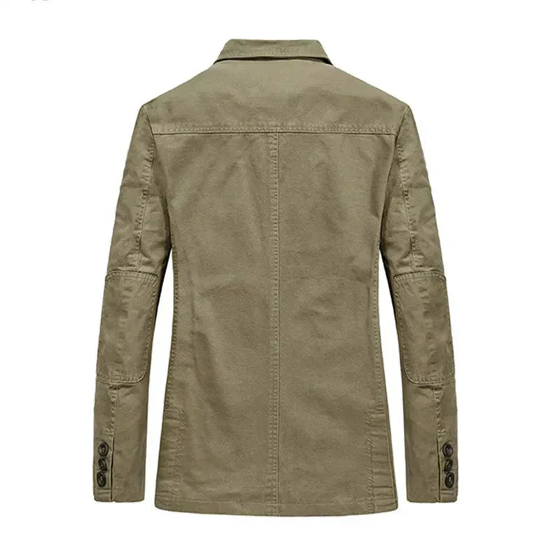 Stylish men's green vintage military summer jacket, a lightweight and comfortable option for spring outerwear.