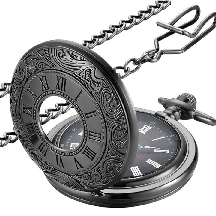 A sophisticated men's pocket watch with Roman numerals, perfect for a vintage look