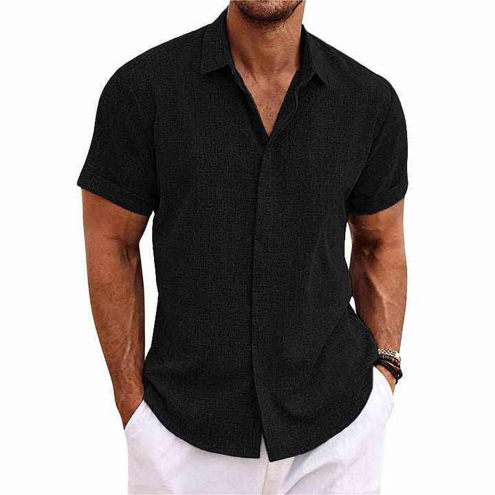 Men's Vintaro linen blend retro casual shirt, light blue, short sleeve, button-down for summer
