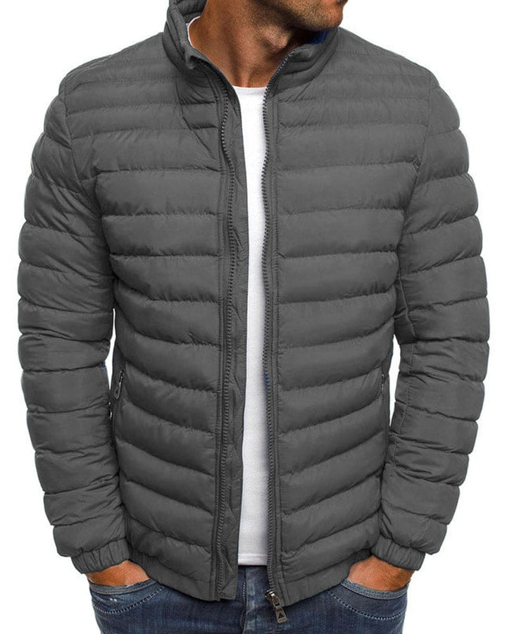 Men's winter fashion solid color zip jacket, comfortable casual outerwear with a warm lining.