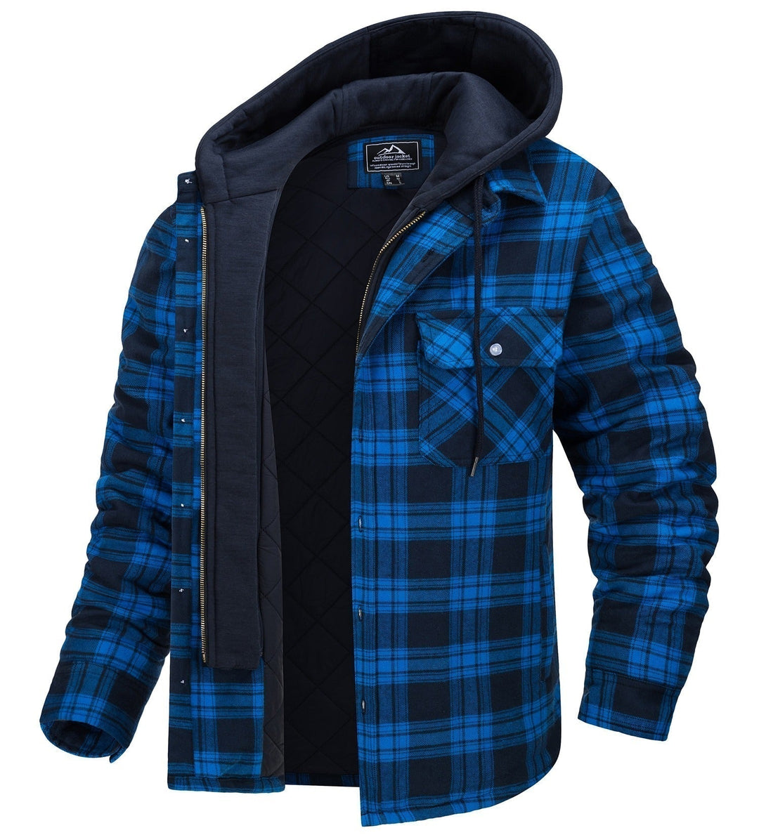Stylish men's full zip checked hoodie, warm outerwear perfect for spring layers & comfortable fit.