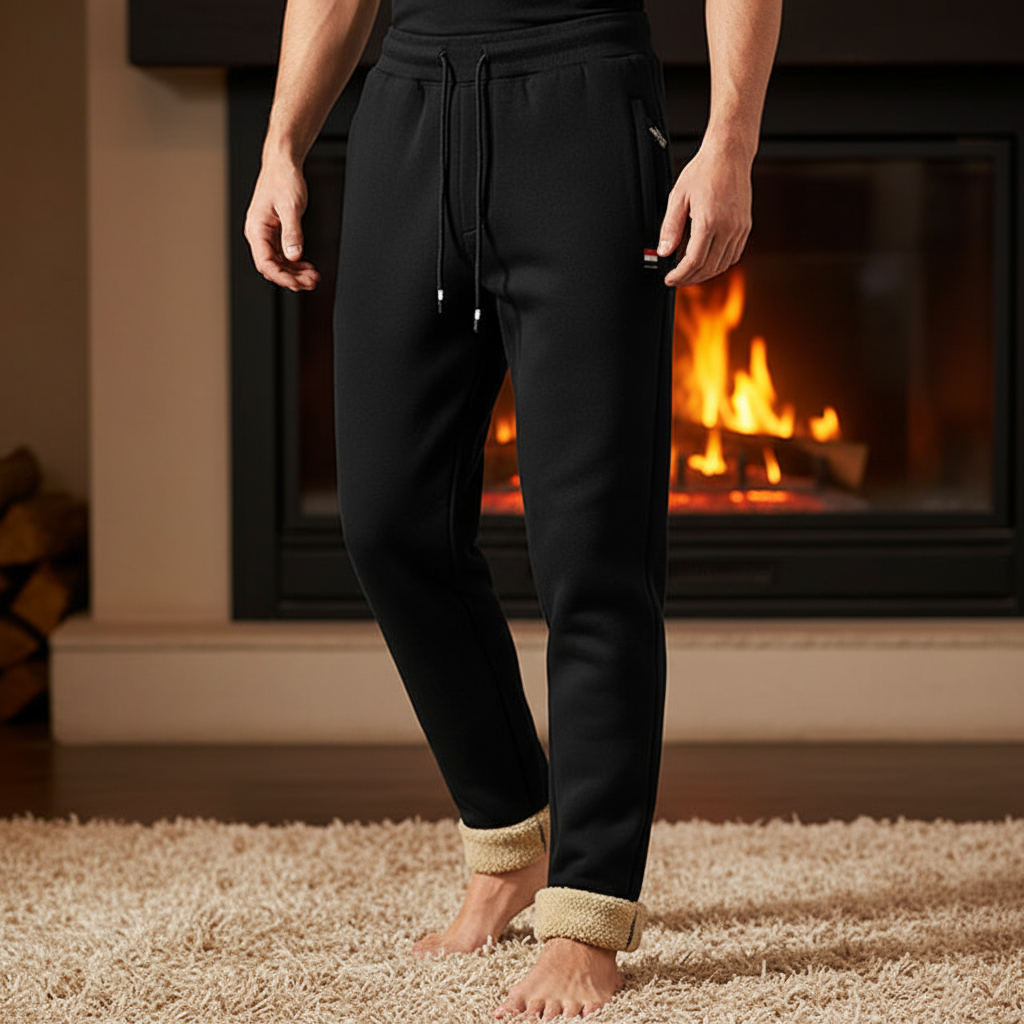 Men's warm fleece lined joggers for winter comfort, dark gray lounge pants, comfortable casual wear