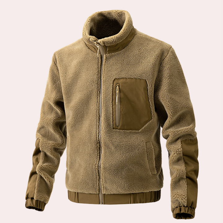 Men's warm khaki outdoor jacket, perfect for cold weather. Durable, stylish & versatile fall/winter outerwear.