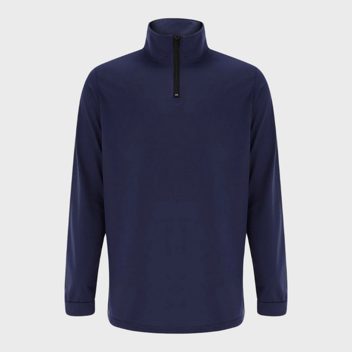 Menswear quarter-zip sweater, warm knit outerwear. Perfect casual layer for comfort and style.