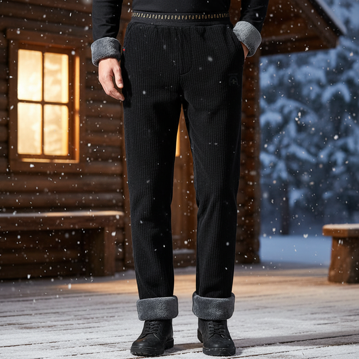 Men's warm ribbed trousers with fleece lining for ultimate winter comfort. Ideal for cold weather fashion.