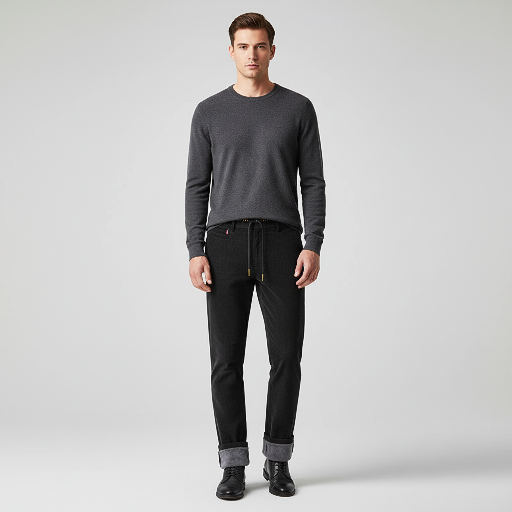 Versatile men's warm ribbed trousers. Ideal for winter comfort, casual outfits, and cold weather fashion.