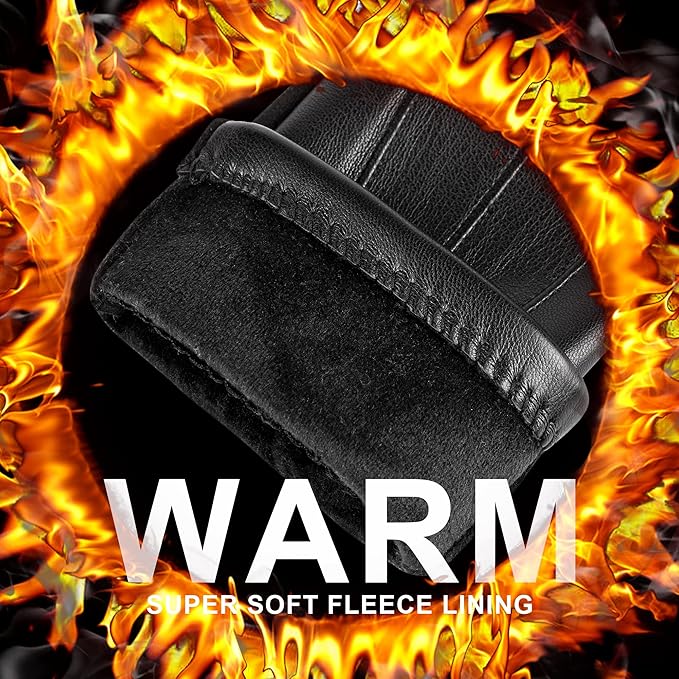 Durable men's leather suede touchscreen winter gloves, providing warmth & wind protection.