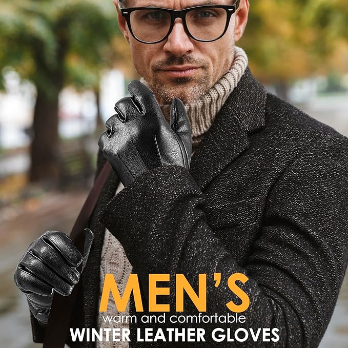 Victor men's warm suede leather touchscreen winter gloves, windproof & stylish for outdoor use.