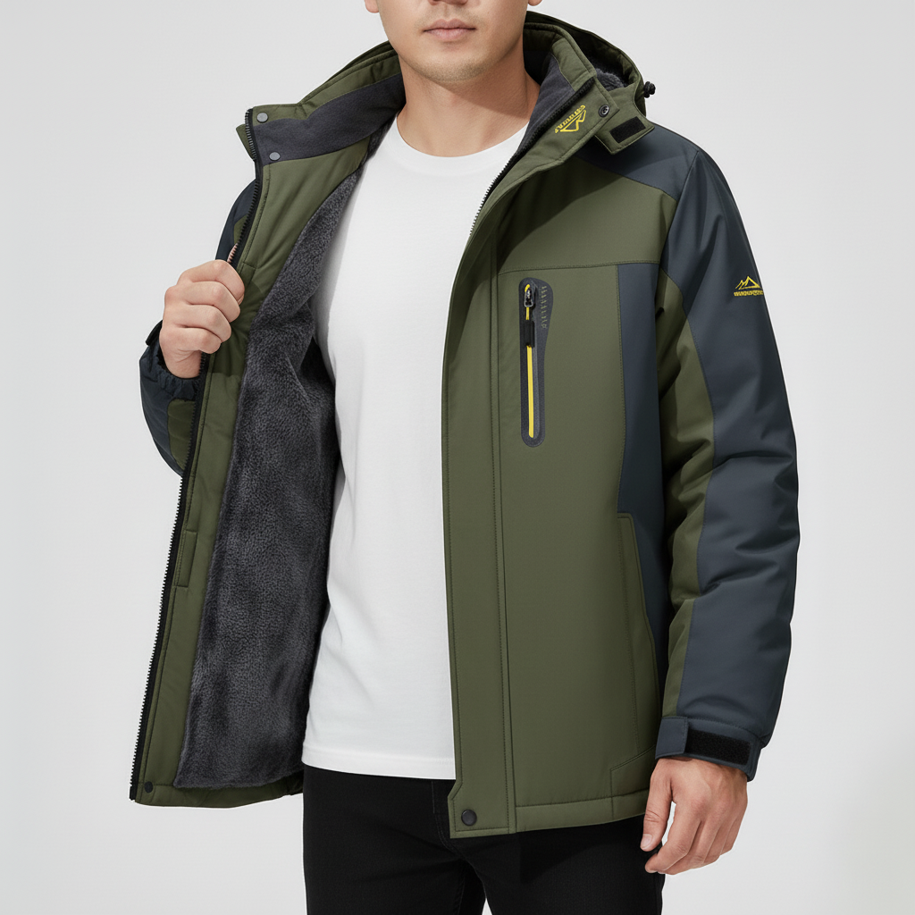 Warm men's winter jacket, water-repellent and insulated for extreme cold