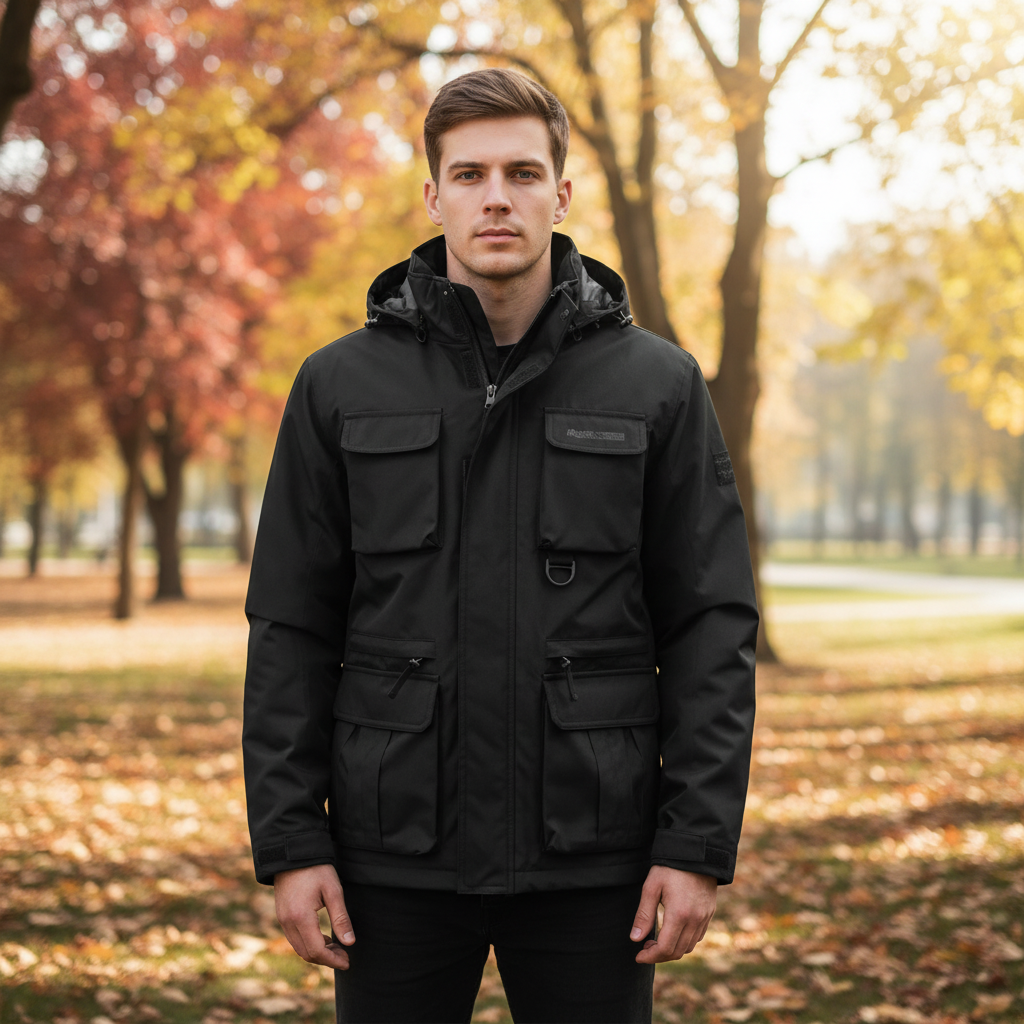 Men's water-repellent jacket in navy, ideal for transitional weather, lightweight & breathable.