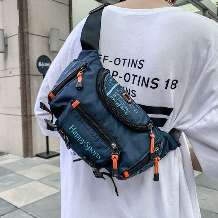 Pack of two water-resistant men's bags, versatile sling and waist options for global adventurers.